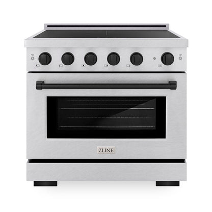 ZLINE Autograph Edition 36" 5.2 cu. ft. Paramount Induction Range with 5 Element Cooktop and Electric Convection Oven in Satin Stainless Steel with Matte Black Accents, SINRSZ-36-MB