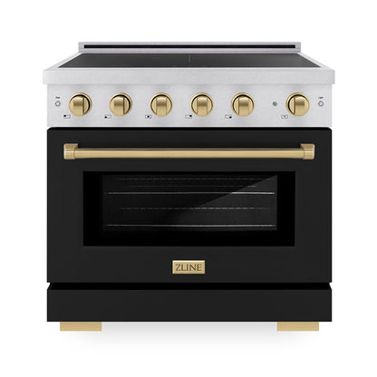 ZLINE Autograph Edition 36" 5.2 cu. ft. Paramount Induction Range with 5 Element Cooktop and Electric Convection Oven in Satin Stainless Steel with Black Matte Door and Champagne Bronze Accents, SINRSZ-BLM36-CB