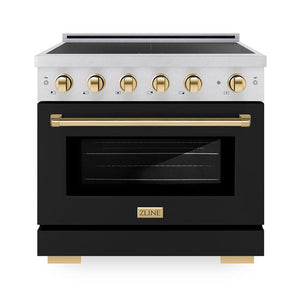 ZLINE Autograph Edition 36" 5.2 cu. ft. Paramount Induction Range with 5 Element Cooktop and Electric Convection Oven in Satin Stainless Steel with Black Matte Door and Polished Gold Accents, SINRSZ-BLM36-G