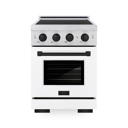 ZLINE Autograph Edition 24" 3.2 cu. ft. Paramount Induction Range with 3 Element Cooktop and Electric Convection Oven in Satin Stainless Steel with White Matte Door and Matte Black Accents, SINRSZ-WM-24-MB