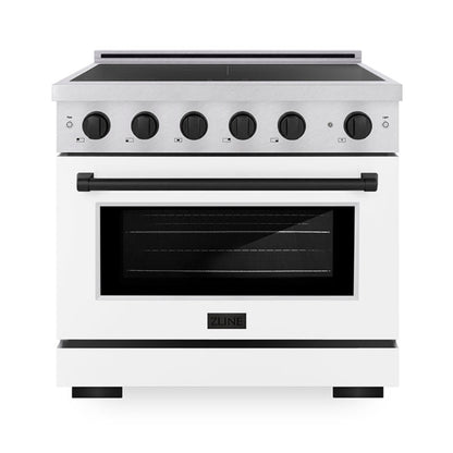 ZLINE Autograph Edition 36" 5.2 cu. ft. Paramount Induction Range with 5 Element Cooktop and Electric Convection Oven in Satin Stainless Steel with White Matte Door and Matte Black Accents, SINRSZ-WM-36-MB