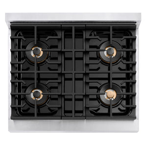 ZLINE Autograph Edition 30" Paramount Gas Rangetop with 4 Burner DuoPro™ Cooktop in Satin Stainless Steel and Champagne Bronze Accents, PSRTSZ-30-CB