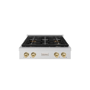 ZLINE Autograph Edition 30" Paramount Gas Rangetop with 4 Burner DuoPro™ Cooktop in Satin Stainless Steel and Champagne Bronze Accents, PSRTSZ-30-CB