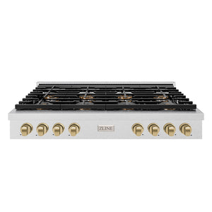 ZLINE Autograph 48" Paramount Gas Rangetop with 8 Burner DuoPro™ Cooktop in Satin Stainless Steel and Champagne Bronze Accents, PSRTSZ-48-CB