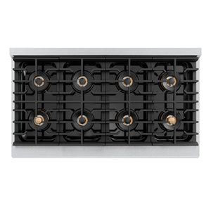 ZLINE Autograph 48" Paramount Gas Rangetop with 8 Burner DuoPro™ Cooktop in Satin Stainless Steel and Polished Gold Accents, PSRTSZ-48-G