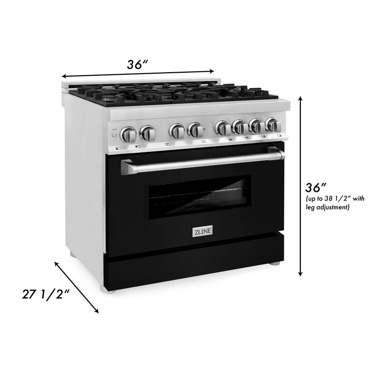 ZLINE 36 in. Professional Gas Burner/Electric Oven Stainless Steel Range with Black Matte Door, RA-BLM-36