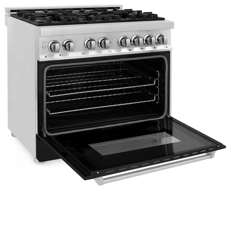 ZLINE 36 in. Professional Gas Burner/Electric Oven Stainless Steel Range with Black Matte Door, RA-BLM-36