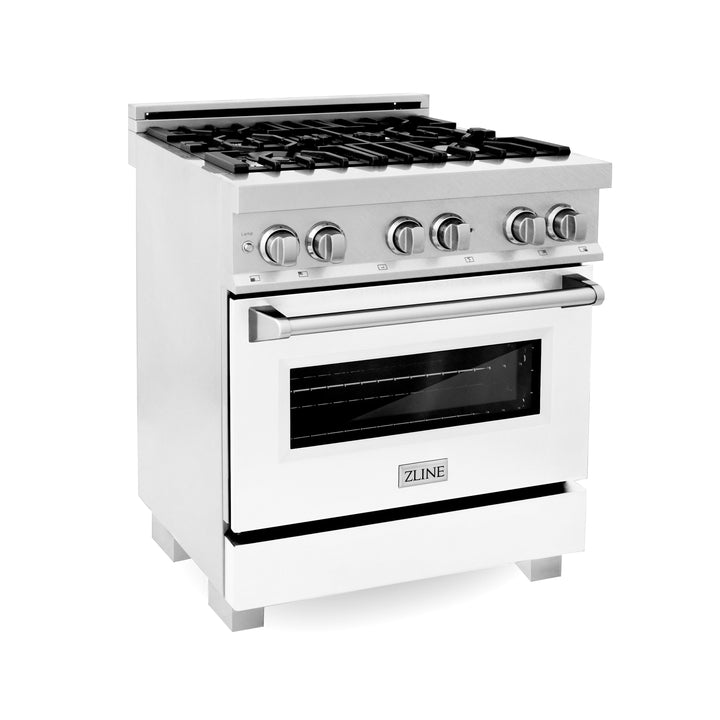 ZLINE 30 in. Professional Gas Burner/Electric Oven in DuraSnow® Stainless with White Matte Door, RAS-WM-30