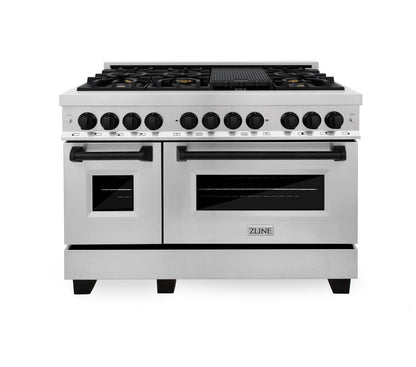 ZLINE Autograph 48" 6.0 cu. ft. Dual Fuel Range in Stainless Steel with Black Matte Accents, RAZ-48-MB