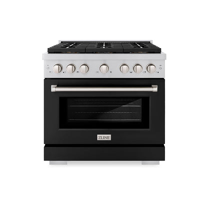 ZLINE 36" 5.2 cu. ft. Paramount Dual Fuel Range with 6 Burner DuoPro™ Cooktop and Electric Convection Oven with Black Matte Door, PSDR-BLM-36