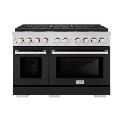 ZLINE 48" 6.7 cu. ft. Paramount Dual Fuel Range with 8 Burner DuoPro™ Cooktop and Dual Ovens with Black Matte Doors, PSDR-BLM-48