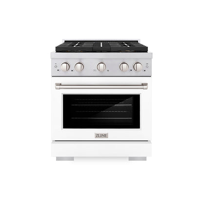 ZLINE 30" 4.2 cu. ft. Paramount Dual Fuel Range with 4 Burner DuoPro™ Cooktop and Electric Convection Oven with White Matte Door, PSDR-WM-30