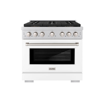 ZLINE 36" 5.2 cu. ft. Paramount Dual Fuel Range with 6 Burner DuoPro™ Cooktop and Electric Convection Oven with White Matte Door, PSDR-WM-36
