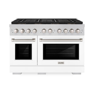 ZLINE 48" 6.7 cu. ft. Paramount Dual Fuel Range with 8 Burner DuoPro™ Cooktop and Dual Ovens with White Matte Doors, PSDR-WM-48