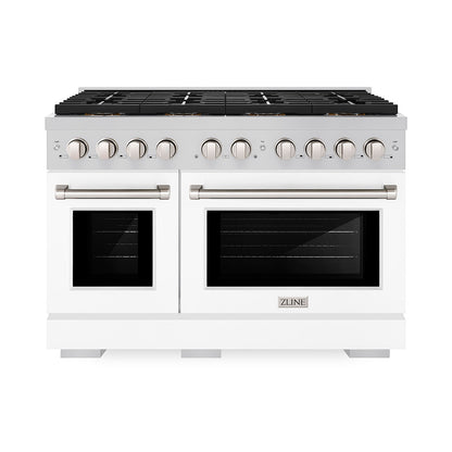 ZLINE 48" 6.7 cu. ft. Paramount Dual Fuel Range with 8 Burner DuoPro™ Cooktop and Dual Ovens with White Matte Doors, PSDR-WM-48