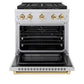 ZLINE Autograph Edition 30" 4.2 cu. ft. Paramount Dual Fuel Range with 4 Burner DuoPro™ Cooktop and Electric Convection Oven in Stainless Steel with Polished Gold Accents, PSDRZ-30-G