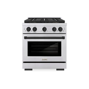ZLINE Autograph Edition 30" 4.2 cu. ft. Paramount Dual Fuel Range with 4 Burner DuoPro™ Cooktop and Electric Convection Oven in Stainless Steel with Matte Black Accents, PSDRZ-30-MB