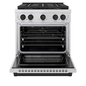 ZLINE Autograph Edition 30" 4.2 cu. ft. Paramount Dual Fuel Range with 4 Burner DuoPro™ Cooktop and Electric Convection Oven in Stainless Steel with Matte Black Accents, PSDRZ-30-MB
