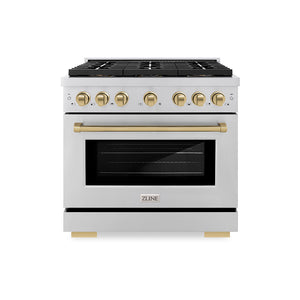 ZLINE Autograph 36" 5.2 cu. ft. Paramount Dual Fuel Range with 6 Burner DuoPro™ Cooktop and Electric Convection Oven in Stainless Steel and Champagne Bronze Accents, PSDRZ-36-CB