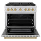 ZLINE Autograph 36" 5.2 cu. ft. Paramount Dual Fuel Range with 6 Burner DuoPro™ Cooktop and Electric Convection Oven in Stainless Steel and Champagne Bronze Accents, PSDRZ-36-CB