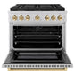 ZLINE Autograph 36" 5.2 cu. ft. Paramount Dual Fuel Range with 6 Burner DuoPro™ Cooktop and Electric Convection Oven in Stainless Steel and Polished Gold Accents, PSDRZ-36-G