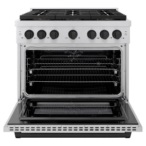 ZLINE Autograph 36" 5.2 cu. ft. Paramount Dual Fuel Range with 6 Burner DuoPro™ Cooktop and Electric Convection Oven in Stainless Steel and Matte Black Accents, PSDRZ-36-MB