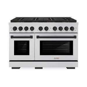 ZLINE Autograph 48" 6.7 cu. ft. Paramount Dual Fuel Range with 8 Burner DuoPro™ Cooktop and Dual Ovens in Stainless Steel and Matte Black Accents, PSDRZ-48-MB
