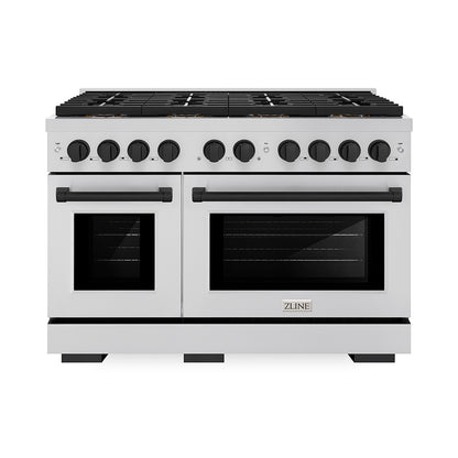 ZLINE Autograph 48" 6.7 cu. ft. Paramount Dual Fuel Range with 8 Burner DuoPro™ Cooktop and Dual Ovens in Stainless Steel and Matte Black Accents, PSDRZ-48-MB