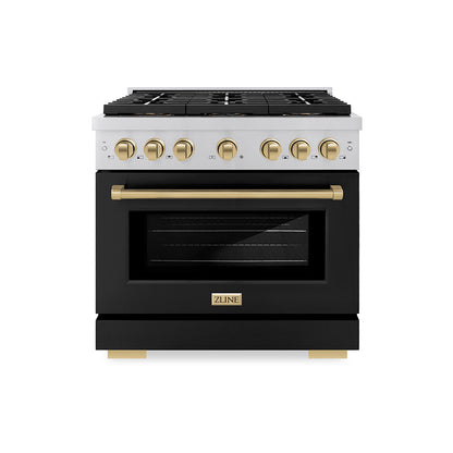 ZLINE Autograph 36" 5.2 cu. ft. Paramount Dual Fuel Range with 6 Burner DuoPro™ Cooktop and Electric Convection Oven with Black Matte Door and Champagne Bronze Accents, PSDRZ-BLM-36-CB