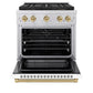 ZLINE Autograph Edition 30" 4.2 cu. ft. Paramount Dual Fuel Range with 4 Burner DuoPro™ Cooktop and Electric Convection Oven in Stainless Steel with White Matte Door and Champagne Bronze Accents, PSDRZ-WM-30-CB
