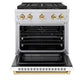 ZLINE Autograph Edition 30" 4.2 cu. ft. Paramount Dual Fuel Range with 4 Burner DuoPro™ Cooktop and Electric Convection Oven in Stainless Steel with White Matte Door and Polished Gold Accents, PSDRZ-WM-30-G