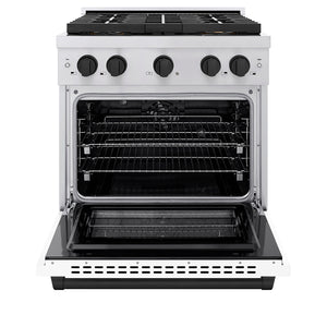 ZLINE Autograph Edition 30" 4.2 cu. ft. Paramount Dual Fuel Range with 4 Burner DuoPro™ Cooktop and Electric Convection Oven in Stainless Steel with White Matte Door and Matte Black Accents, PSDRZ-WM-30-MB