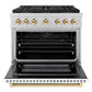 ZLINE Autograph 36" 5.2 cu. ft. Paramount Dual Fuel Range with 6 Burner DuoPro™ Cooktop and Electric Convection Oven with White Matte Door and Polished Gold Accents, PSDRZ-WM-36-G