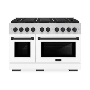 ZLINE Autograph 48" 6.7 cu. ft. Paramount Dual Fuel Range with 8 Burner DuoPro™ Cooktop and Dual Ovens with White Matte Doors and Matte Black Accents, PSDRZ-WM-48-MB