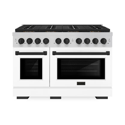 ZLINE Autograph 48" 6.7 cu. ft. Paramount Dual Fuel Range with 8 Burner DuoPro™ Cooktop and Dual Ovens with White Matte Doors and Matte Black Accents, PSDRZ-WM-48-MB
