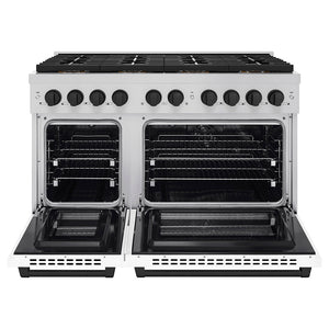 ZLINE Autograph 48" 6.7 cu. ft. Paramount Dual Fuel Range with 8 Burner DuoPro™ Cooktop and Dual Ovens with White Matte Doors and Matte Black Accents, PSDRZ-WM-48-MB