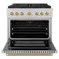 ZLINE Autograph 36" 5.2 cu. ft. Paramount Dual Fuel Range with 6 Burner DuoPro™ Cooktop and Electric Convection Oven in Stainless Steel with Champagne Bronze Helix Handle and Accents, PSDRZ-36-KCB