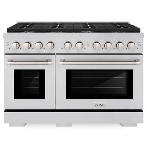 ZLINE Appliance Package - 48" Dual Fuel Range, Range Hood, 36" Refrigerator with Water/Ice Dispenser, 24" Microwave Drawer and Dishwasher in Stainless Steel
