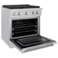 ZLINE 30" 4.2 cu. ft. Paramount Dual Fuel Range in DuraSnow® Stainless Steel with 4 Brass Burners, SDRS-BR-30