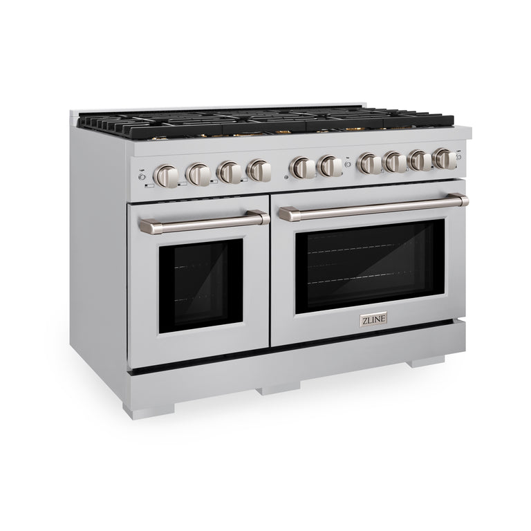 ZLINE 48” 6.7 cu. ft. Professional Gas Range with Convection Oven and 8 Brass Burners in Stainless Steel, SGR-BR-48