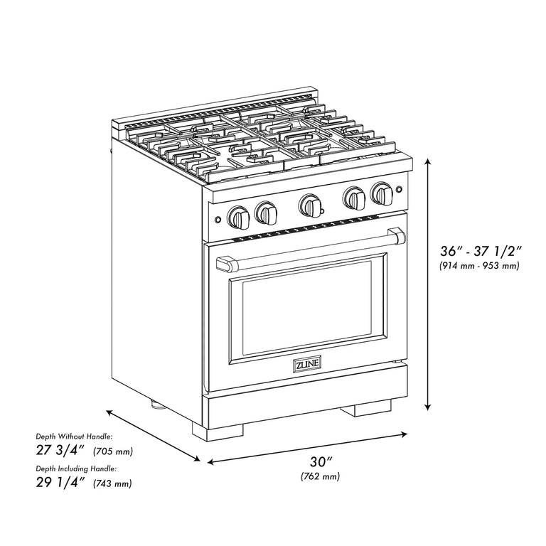 ZLINE 30" Professional Gas Range with Convection Oven and 4 Burners in Stainless Steel, SGR30