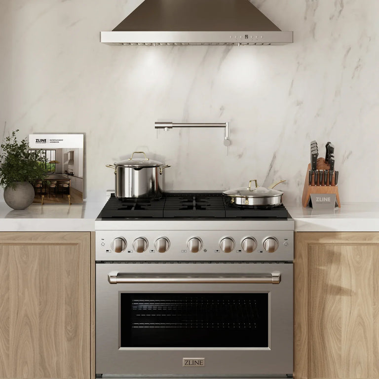 ZLINE 36" Professional Gas Range with Convection Oven and 6 Brass Burners in Stainless Steel, SGR-BR-36