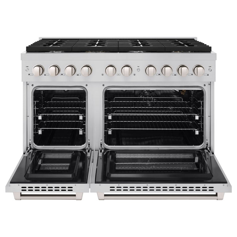 ZLINE Appliance Package - 48" Gas Range, Range Hood Insert, Refrigerator with Water and Ice Dispenser, Dishwasher and Microwave Drawer, 5KPRW-SGRRHI48-MWDWV