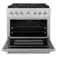ZLINE Autograph 36" 5.2 cu. ft. Paramount Gas Range with 6 Burner Cooktop and Convection Gas Oven in Stainless Steel with Polished Nickel Helix Handle and Knob Accents, SGRZ-36-KPN
