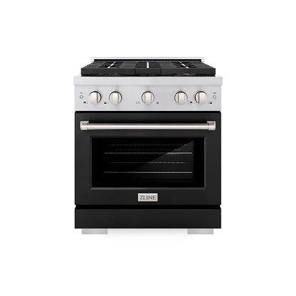 ZLINE 30" 4.2 cu. ft. Paramount Gas Range with 4 Burner DuoPro™ Cooktop and Convection Gas Oven with Black Matte Door, PSGR-BLM-30