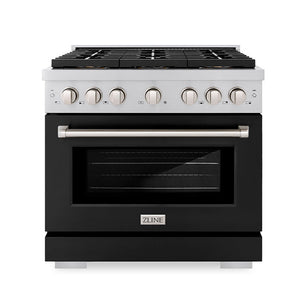 ZLINE 36" 5.2 cu. ft. Paramount Gas Range with 6 Burner DuoPro™ Cooktop and Convection Gas Oven with Black Matte Door, PSGR-BLM-36