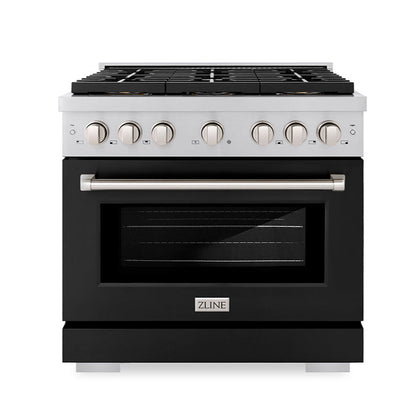ZLINE 36" 5.2 cu. ft. Paramount Gas Range with 6 Burner DuoPro™ Cooktop and Convection Gas Oven with Black Matte Door, PSGR-BLM-36