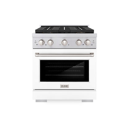 ZLINE 30" 4.2 cu. ft. Paramount Gas Range with 4 Burner DuoPro™ Cooktop and Convection Gas Oven with White Matte Door, PSGR-WM-30