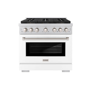 ZLINE 36" 5.2 cu. ft. Paramount Gas Range with 6 Burner DuoPro™ Cooktop and Convection Gas Oven with White Matte Door, PSGR-WM-36