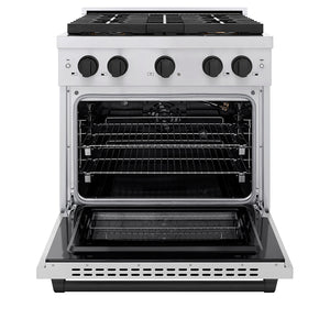 ZLINE Autograph Edition 30" 4.2 cu. ft. Paramount Gas Range with 4 Burner DuoPro™ Cooktop and Convection Gas Oven in Stainless Steel with Matte Black Accents, PSGRZ-30-MB